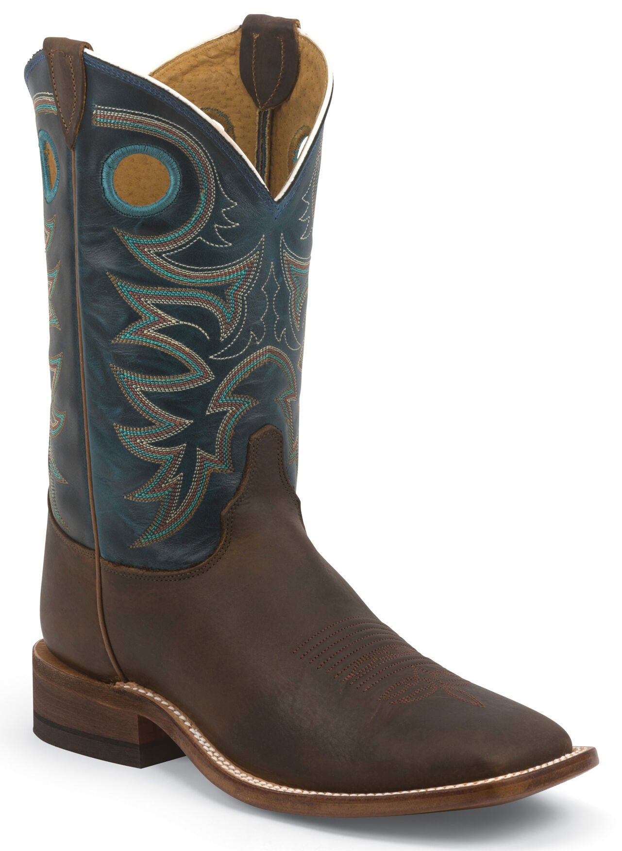 Justin Bent Rail Rough Rider Cowboy Boots - Square Toe, Brown, hi-res