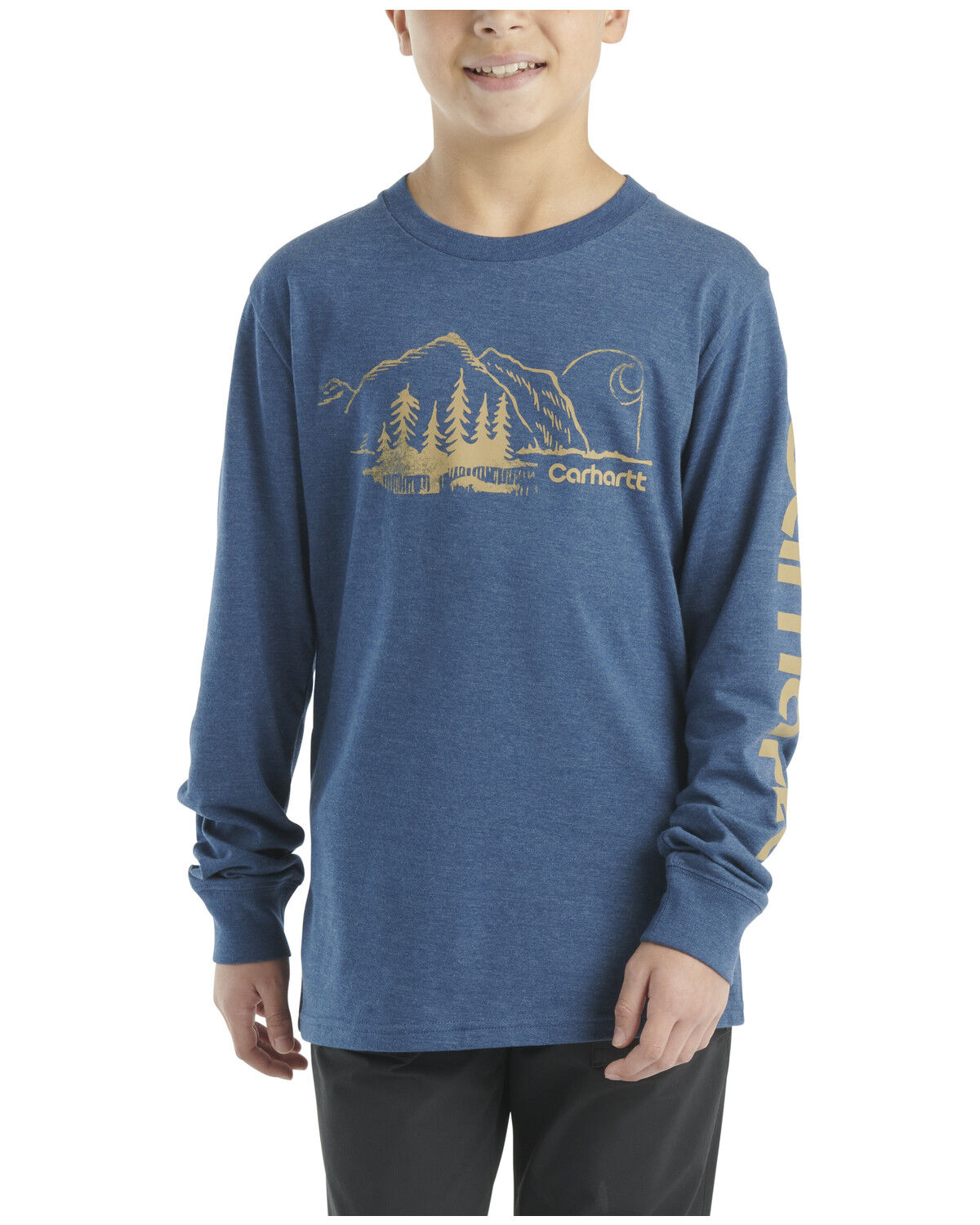 Image #1 - Carhartt Boys' Mountain Logo Print Long Sleeve Graphic Shirt, Blue, hi-res