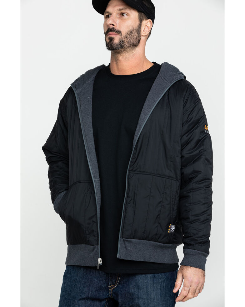 Ariat Men's Charcoal Rebar Cold Weather Reversible Zip-Front Work Hooded Sweatshirt - Big & Tall , Charcoal, hi-res