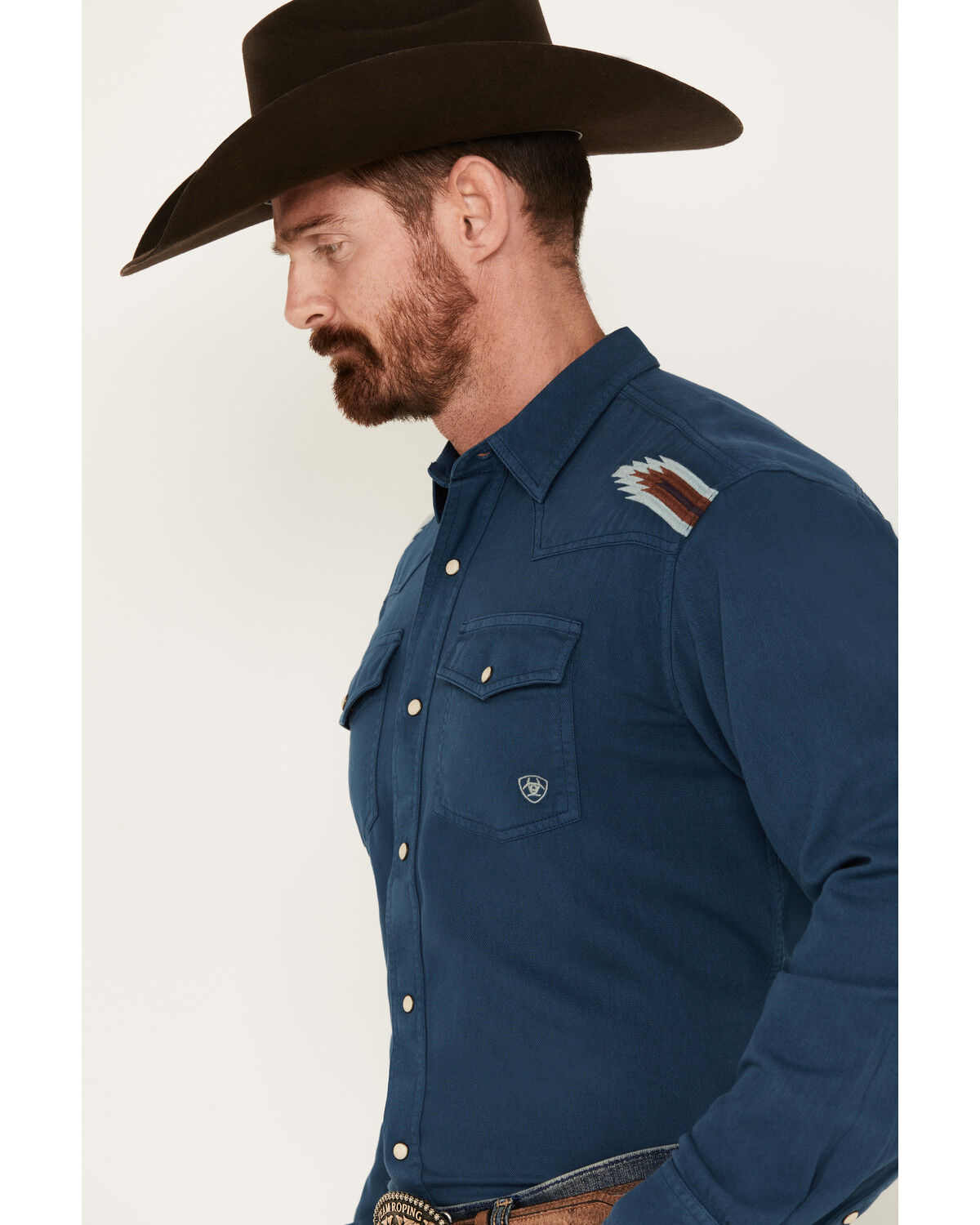 Image #2 - Ariat Men's Chimayo Long Sleeve Snap Western Shirt, Blue, hi-res