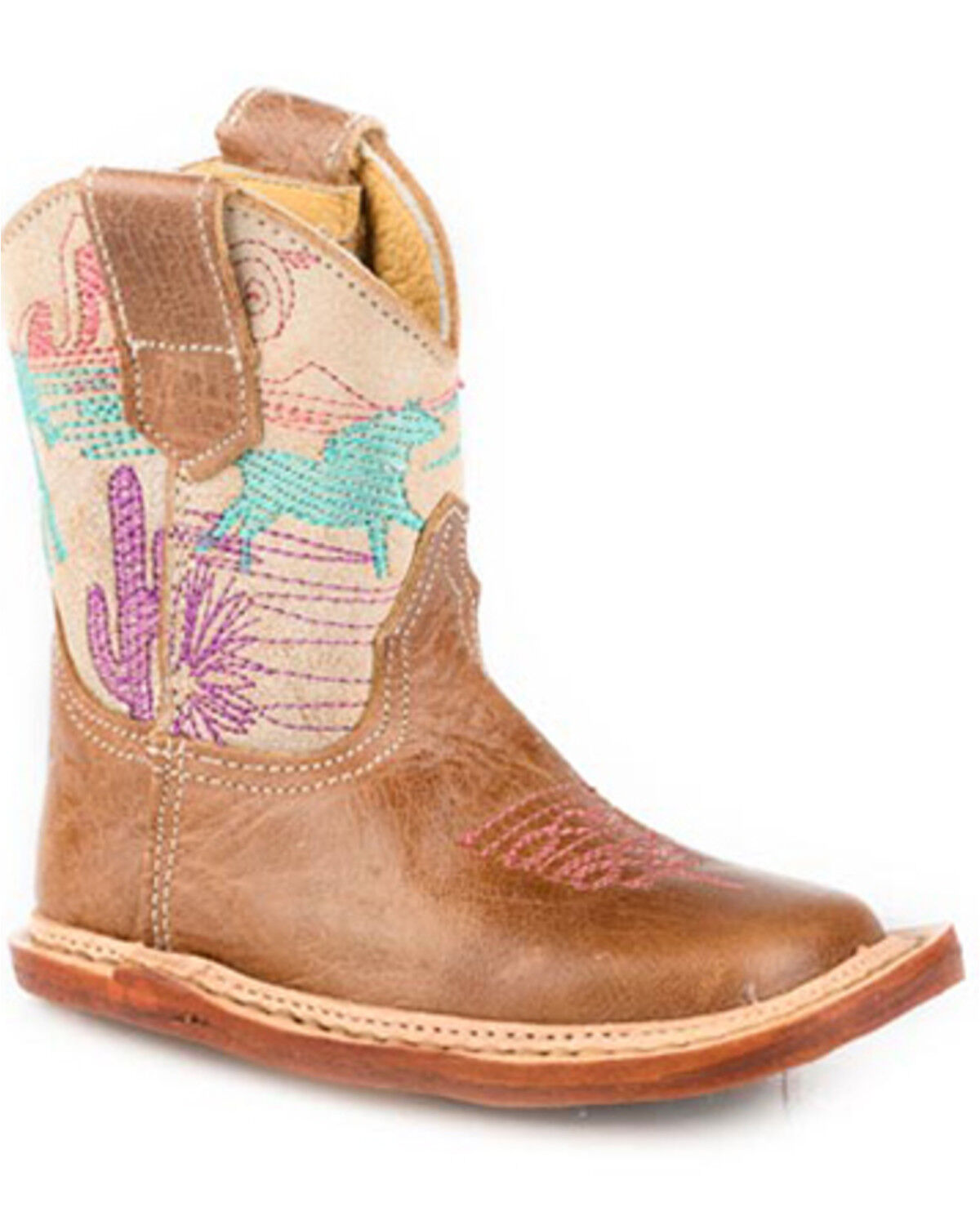 Image #1 - Roper Infant Girls' Cowbabies Running Free Western Boots - Broad Square Toe, Brown, hi-res