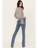 Image #1 - Miss Me Women's Medium Wash Mid Rise Cross Embroidered Bootcut Jeans, Medium Blue, hi-res