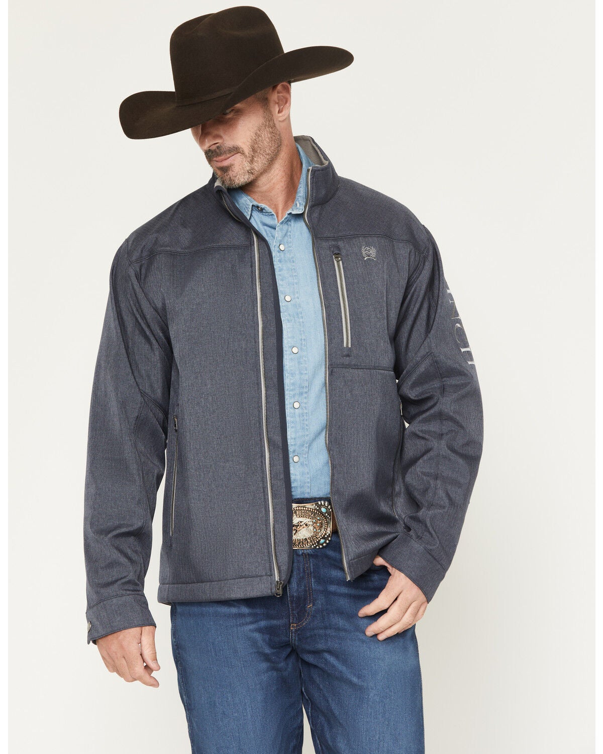 Image #1 - Cinch Men's Bonded Concealed Carry Softshell Jacket, Navy, hi-res