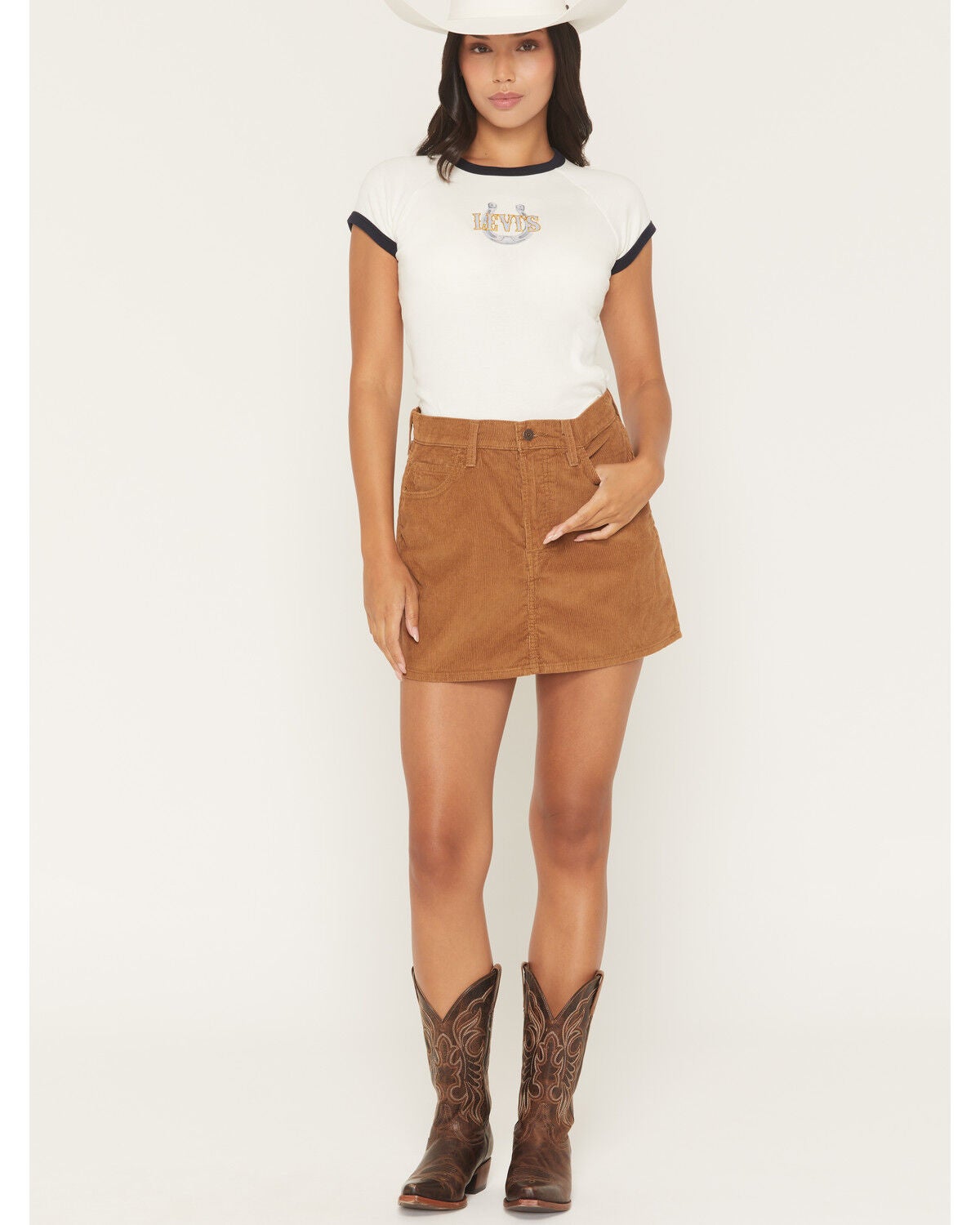 Image #1 - Levi's Women's Icon Corduroy Mini Skirt, Tan, hi-res