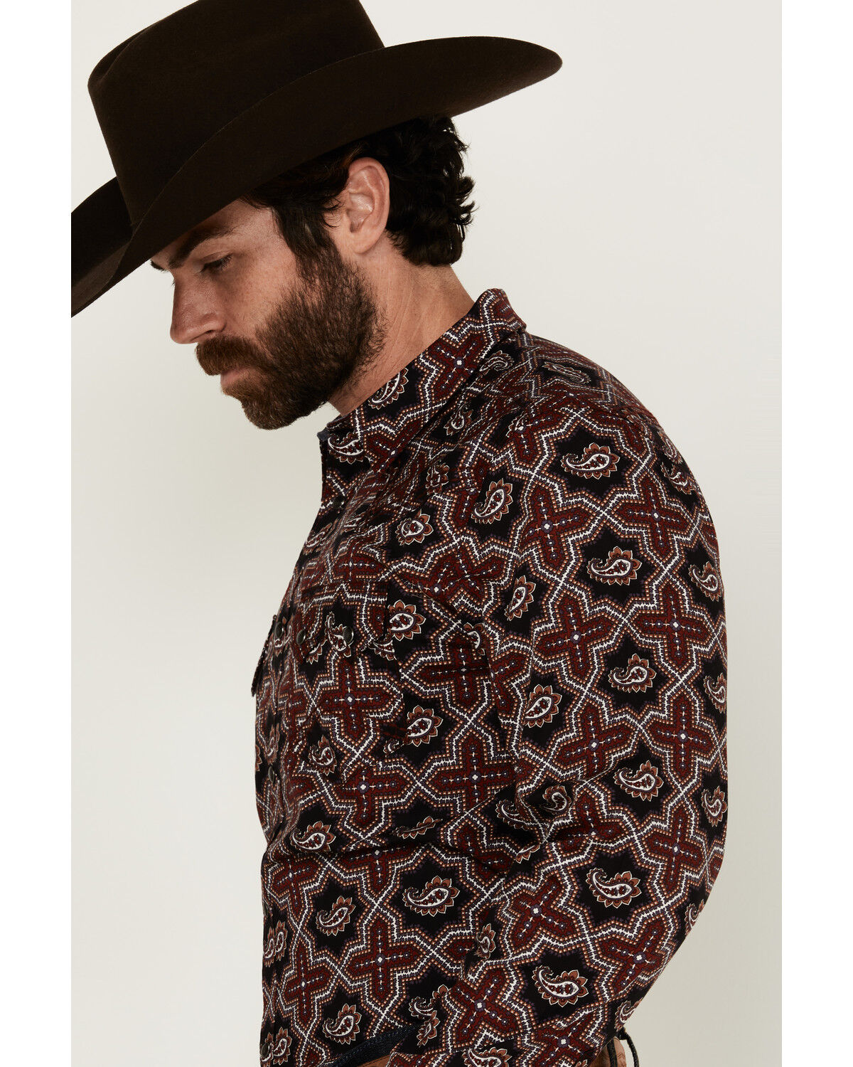 Image #2 - Cody James Men's Daybreak Geo Print Long Sleeve Snap Western Shirt - Tall, Red, hi-res