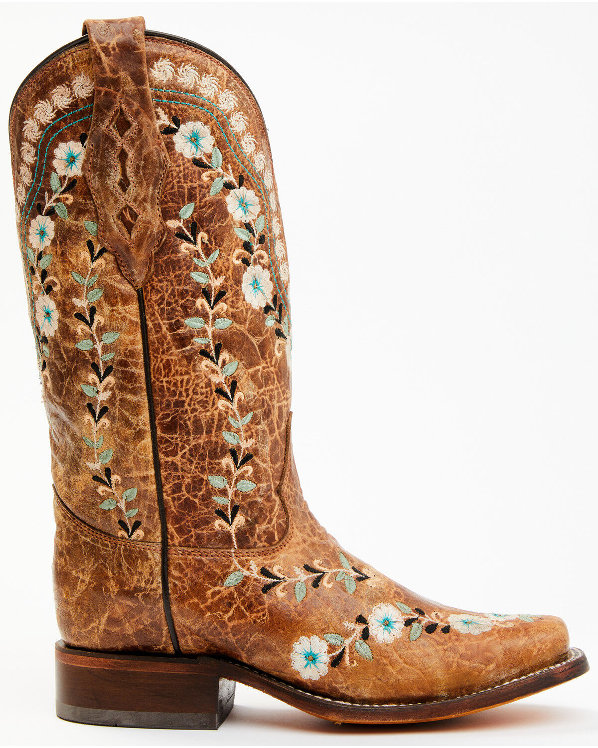 Image #3 - Corral Women's Floral Blacklight Western Boots - Square Toe, Cognac, hi-res
