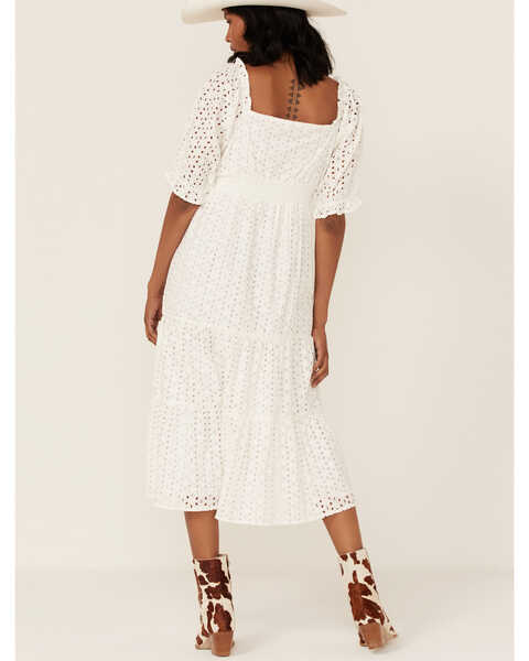 En Creme Women's Lace Tiered 3/4 Sleeve Midi Dress, Off White, hi-res