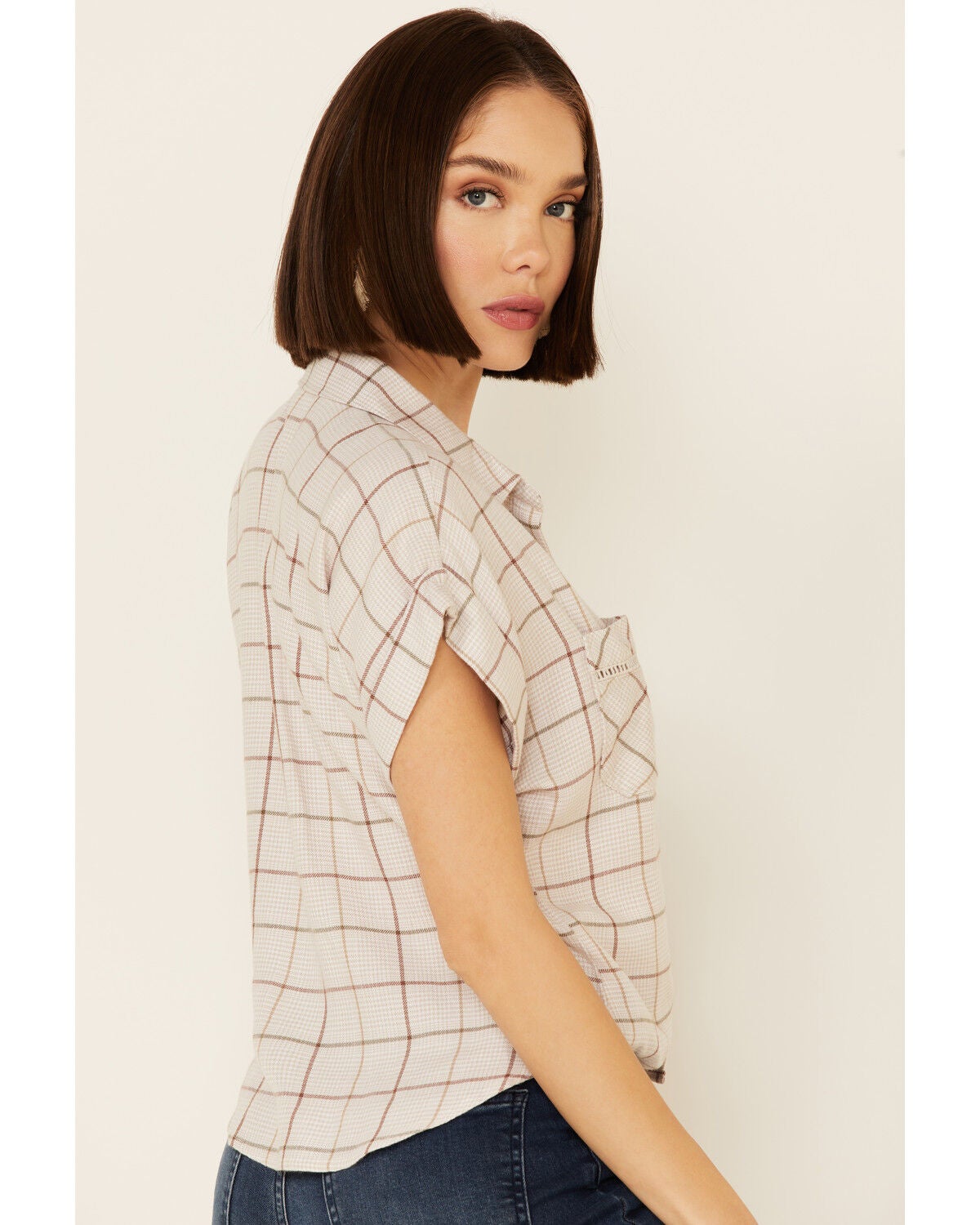 Shyanne Women's Tan Windowpane Plaid 