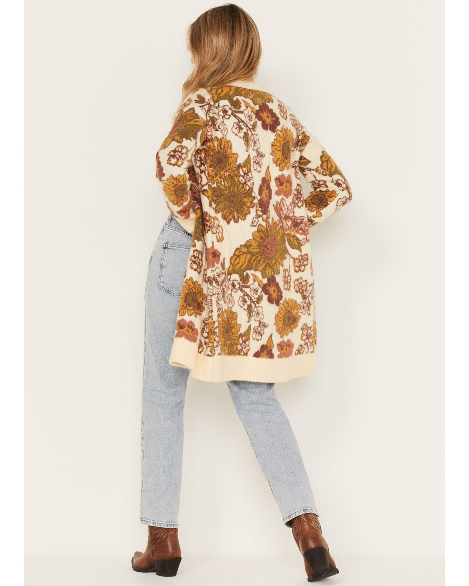 Cleo Wolf Women s Floral Knit Jacquard Long Cardigan Sweater Country Outfitter