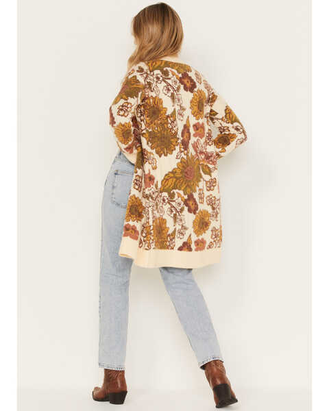 Image #5 - Cleo + Wolf Women's Floral Knit Jacquard Long Cardigan Sweater, Cream, hi-res
