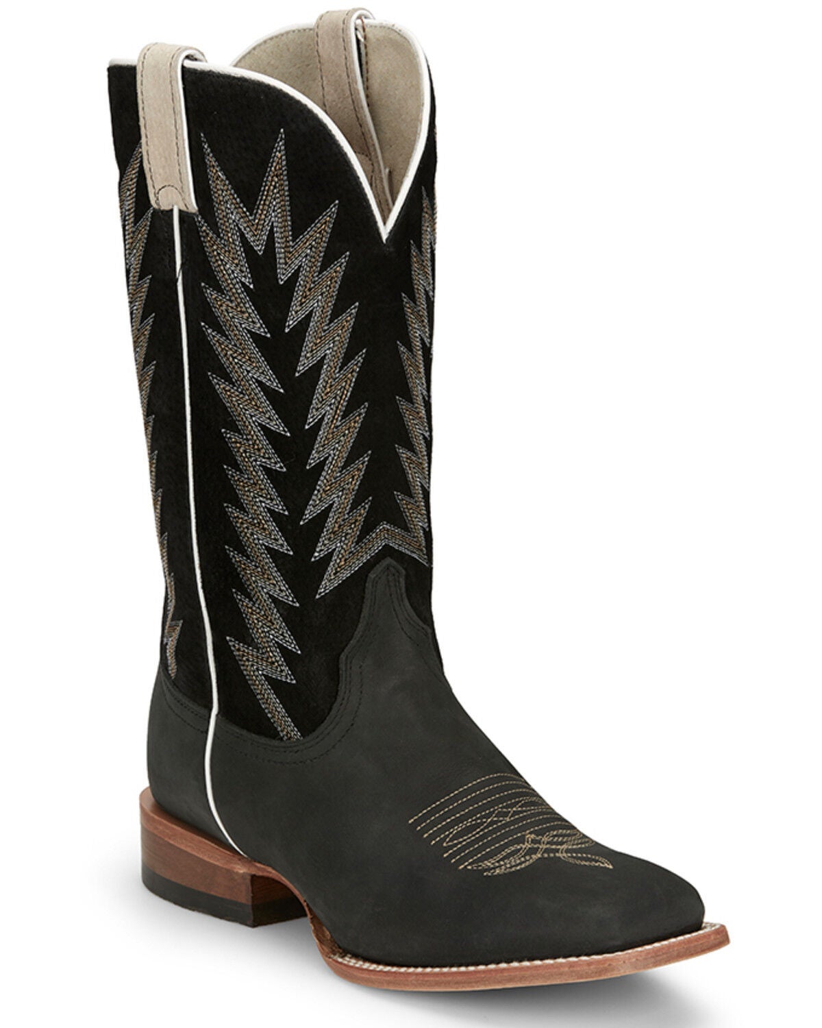 Justin Men's Hombre Western Boots - Broad Square Toe, Black, hi-res