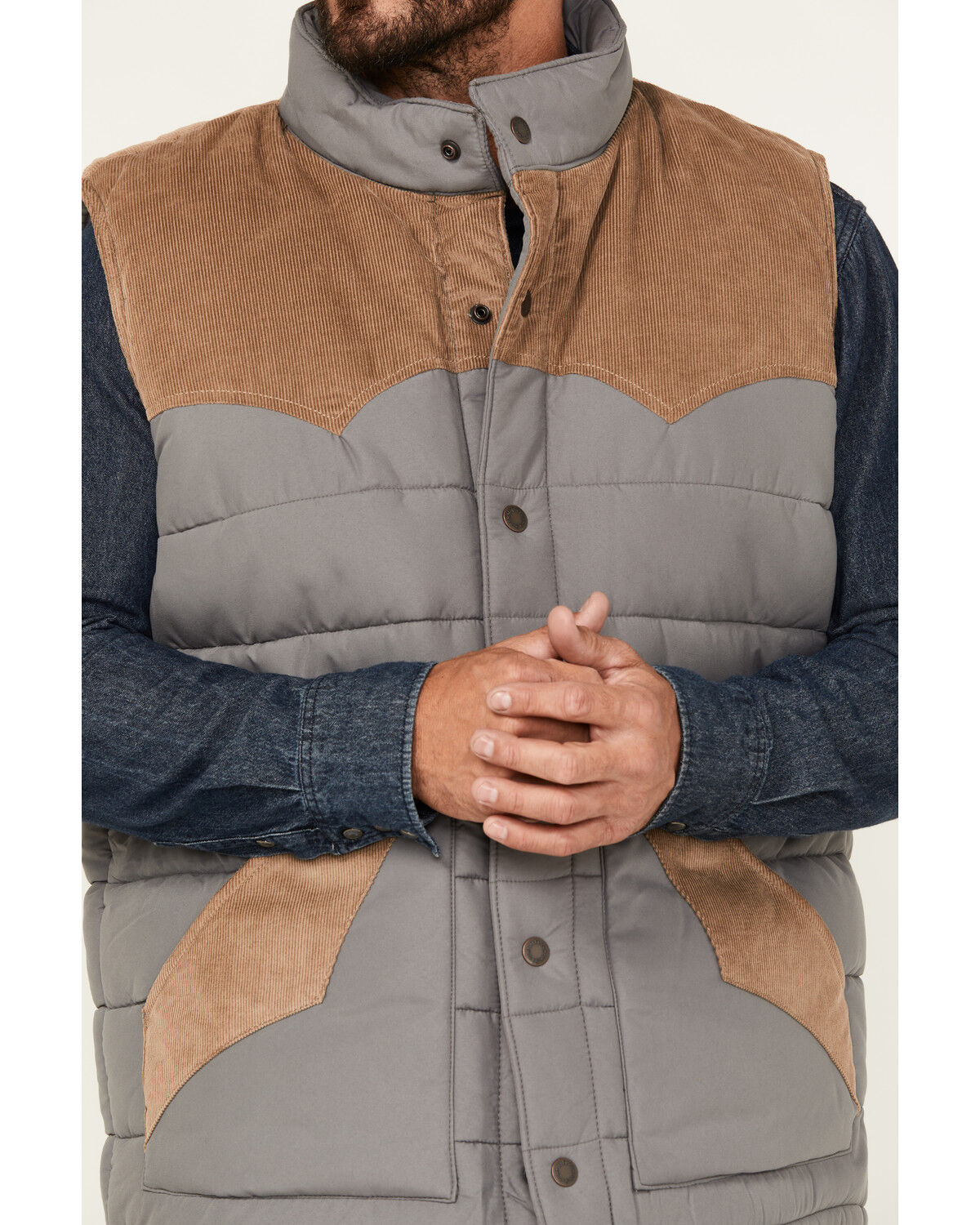 Image #3 - Wrangler Men's Fence Post Western Yoke Snap Puffer Vest, Multi, hi-res