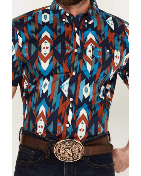 Image #3 - RANK 45® Men's Raflame Southwestern Print Button-Down Stretch Western Shirt , Dark Orange, hi-res