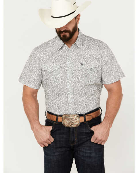 Rodeo Clothing Men's Paisley Print Long Sleeve Western Snap Shirt, White, hi-res