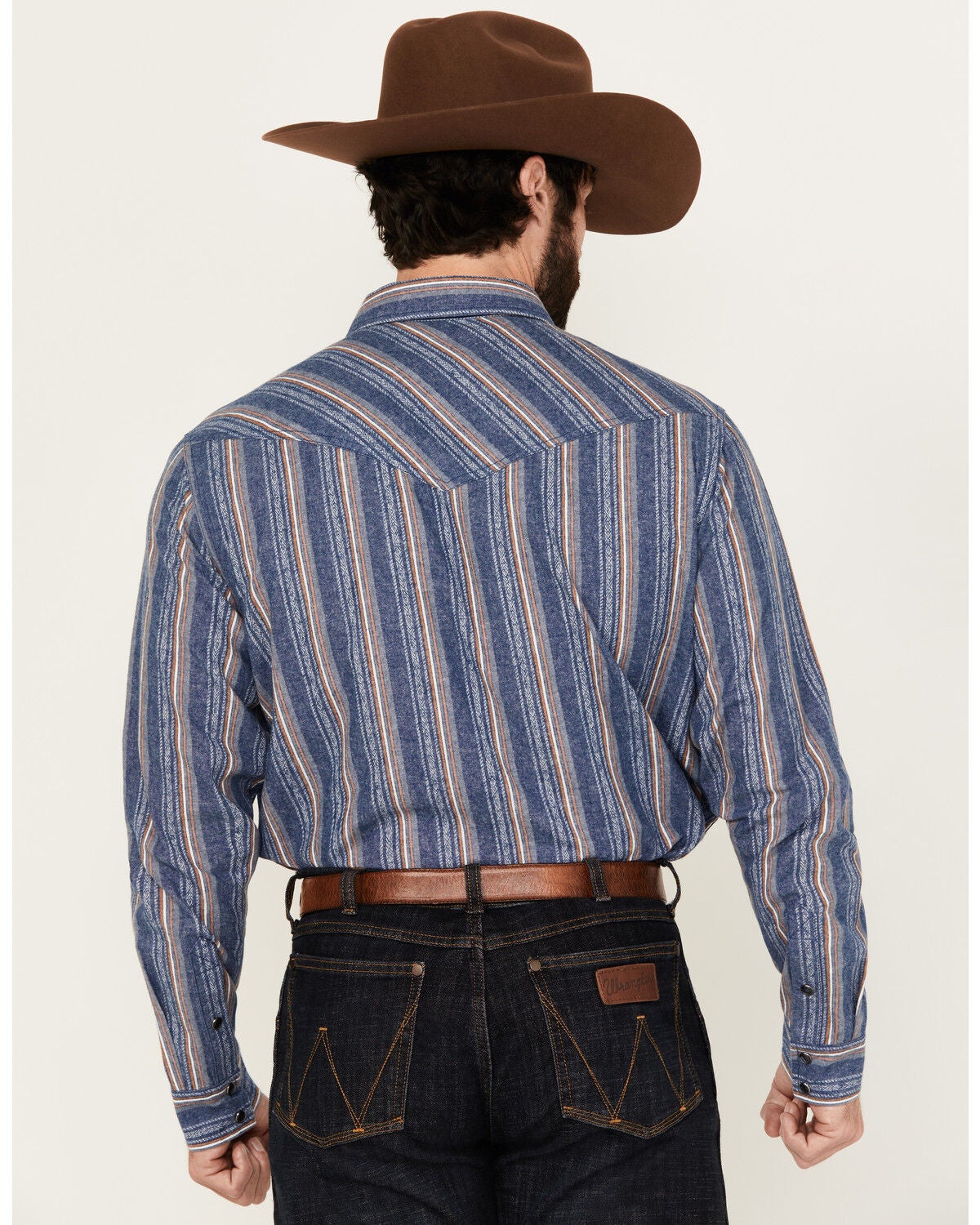 Image #4 - Cody James Men's Alpine Southwestern Striped Long Sleeve Pearl Snap Western Shirt, Navy, hi-res