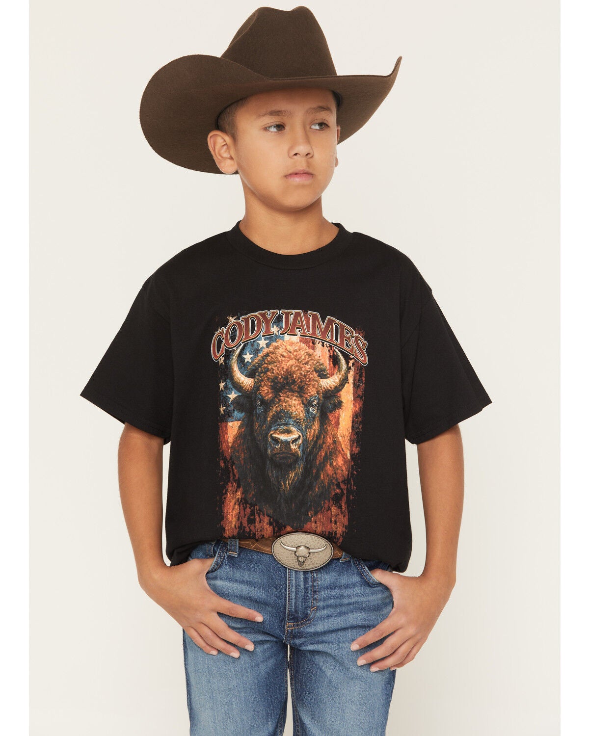 Cody James Boys' Americana Bull Short Sleeve Graphic T-Shirt, Black, hi-res