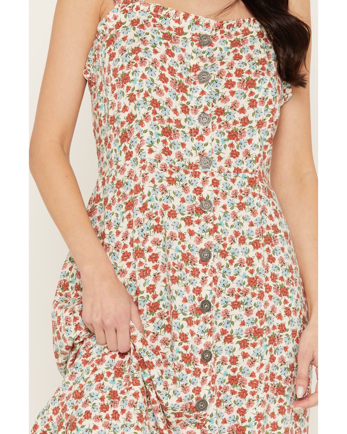 Image #3 - Cotton & Rye Women's Boot Barn Exclusive Ditsy Daisy Floral Print Sleeveless Button-Down Midi Dress, Cream, hi-res