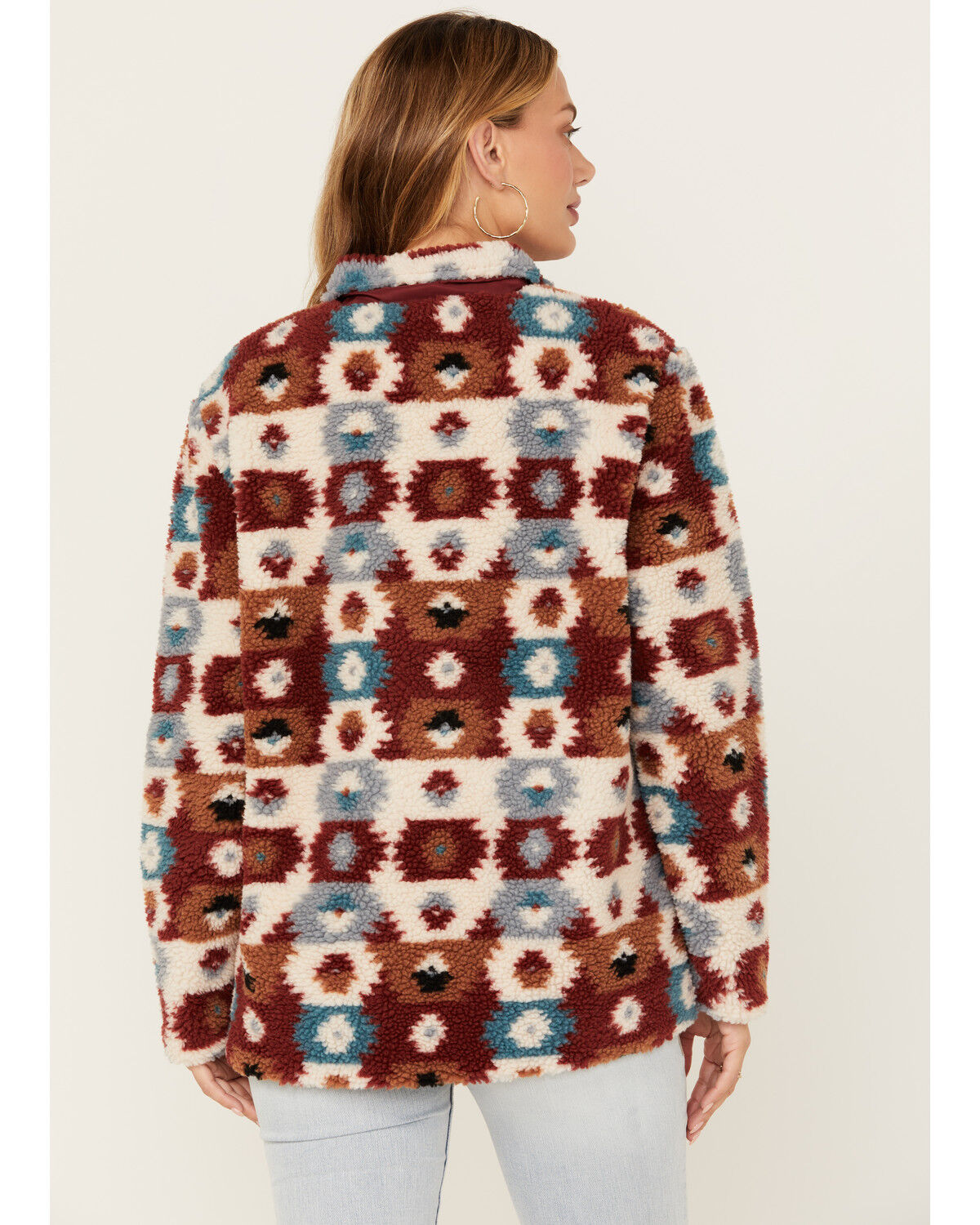Image #4 - Cotton & Rye Women's Southwestern Print Sherpa Half Zip Pullover, Rust Copper, hi-res