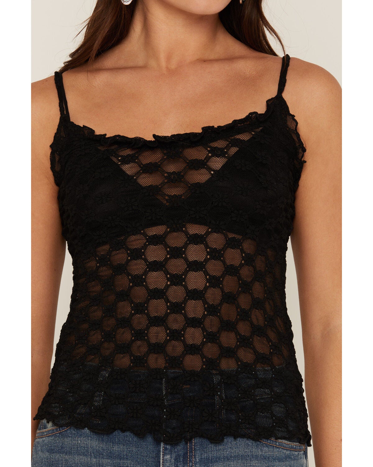 Image #3 - Miss Me Women's Solid Lace Sleeveless Tank Top, Black, hi-res