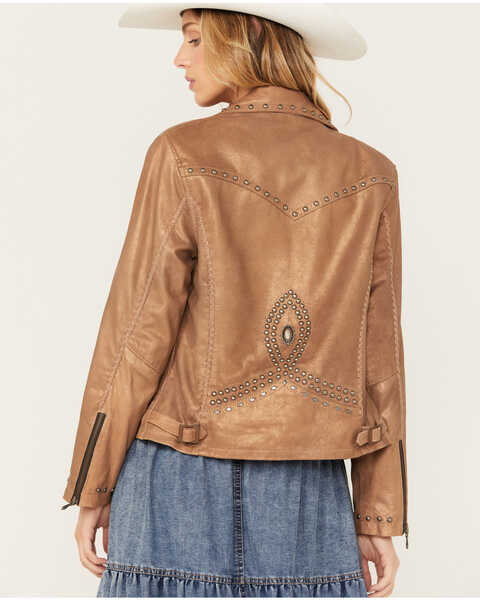 Image #4 - Cripple Creek Women's Asymmetric Front Studded Back Leather Jacket , Copper, hi-res
