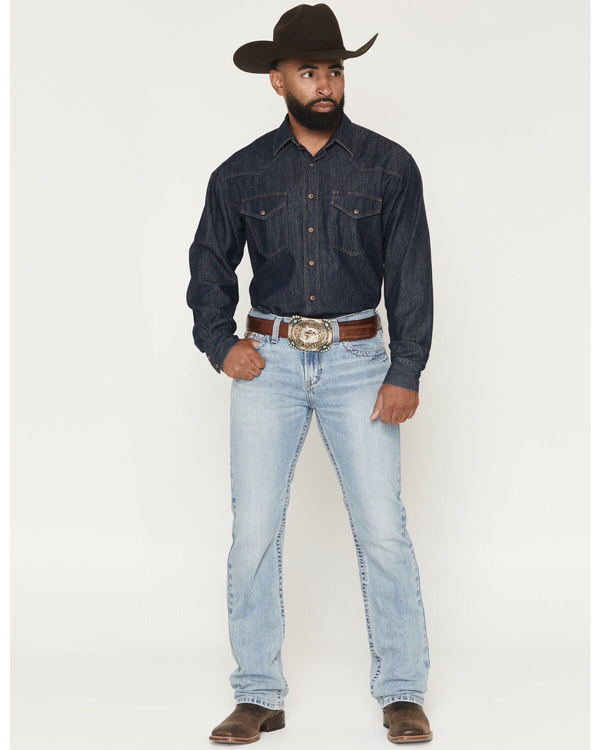 Ariat Men's M7 Waylon Jackson Light Wash Straight Rigid Denim Jeans, Light Wash, hi-res