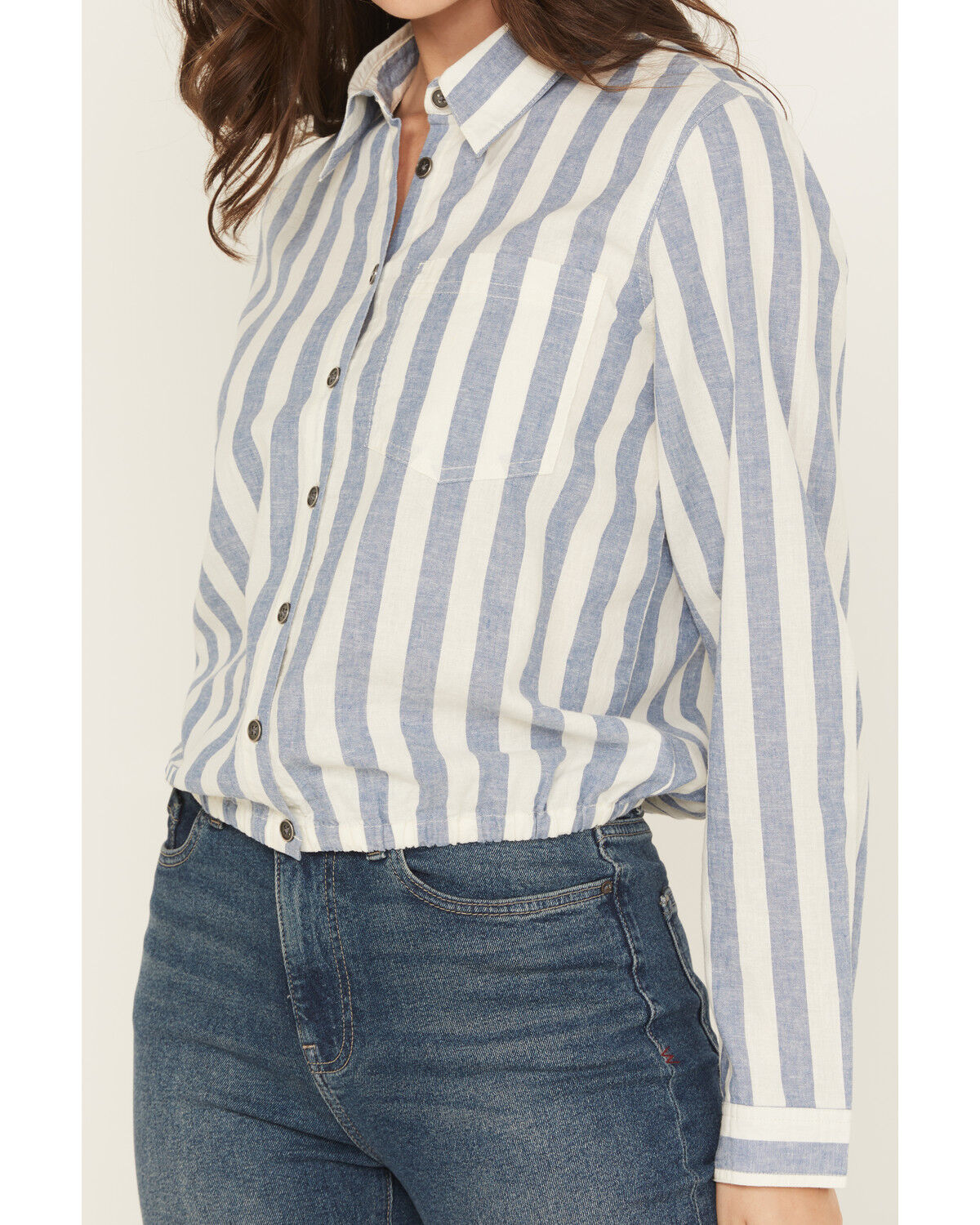 Image #3 - Cleo + Wolf Women's Erica Striped Print Long Sleeve Button-Down Western Shirt, Steel Blue, hi-res