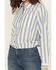 Image #3 - Cleo + Wolf Women's Erica Striped Print Long Sleeve Button-Down Western Shirt, Steel Blue, hi-res