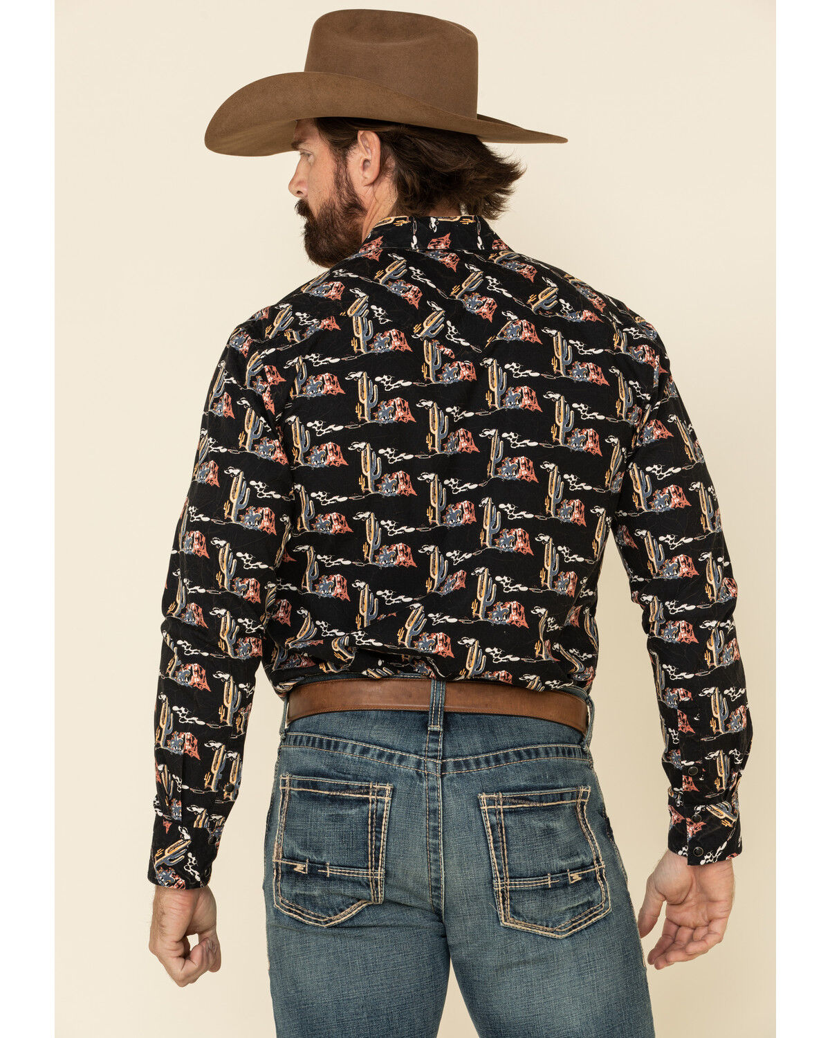 Image #3 - Dale Brisby Men's Cactus Print Long Sleeve Snap Western Shirt, Black, hi-res