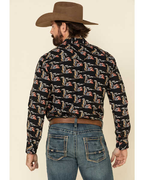 Image #3 - Dale Brisby Men's Cactus Print Long Sleeve Snap Western Shirt , Black, hi-res