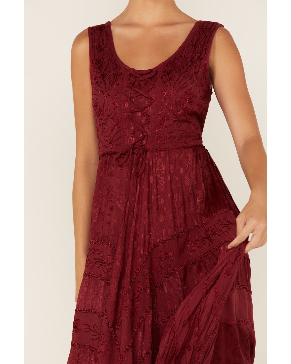 Image #4 - Scully Women's Lace-Up Jacquard Maxi Dress, Burgundy, hi-res