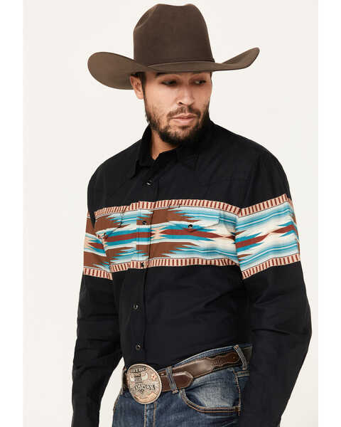 Image #2 - Roper Men's Vintage Southwestern Print Long Sleeve Snap Western Shirt , Black, hi-res
