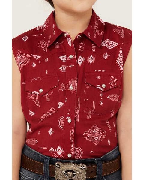 Rank 45 Girls' Southwestern Print Sleeveless Shirt, Red, hi-res