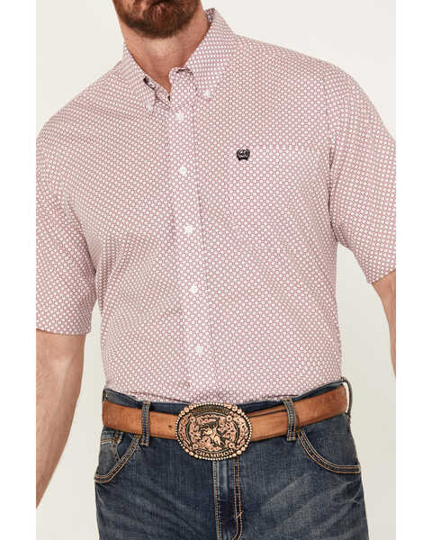 Image #3 - Cinch Men's Geo Print Short Sleeve Button-Down Western Shirt , Pink, hi-res