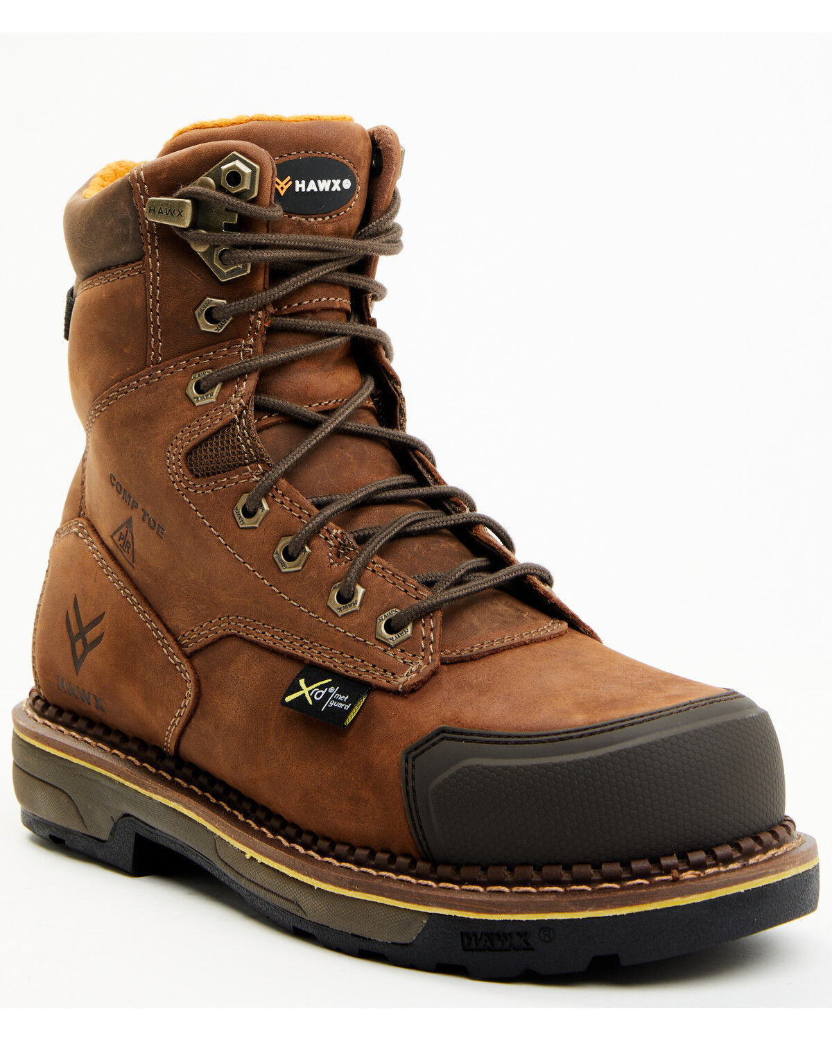 Image #1 - Hawx Men's 8" Crew Chief Internal Internal Met Guard Work Boots - Composite Toe, Brown, hi-res
