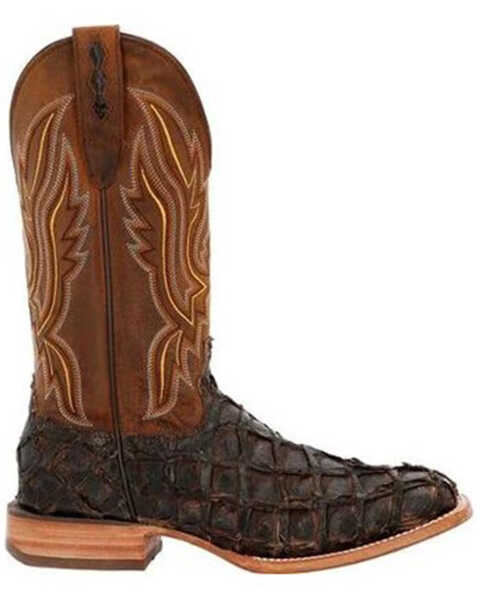 Image #2 - Durango Men's Exotic Pirarucu Skin Western Boots - Broad Square Toe, Dark Brown, hi-res