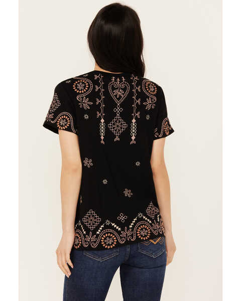 Image #4 - Johnny Was Women's Geo Print Embroidered Short Sleeve Tee, Black, hi-res