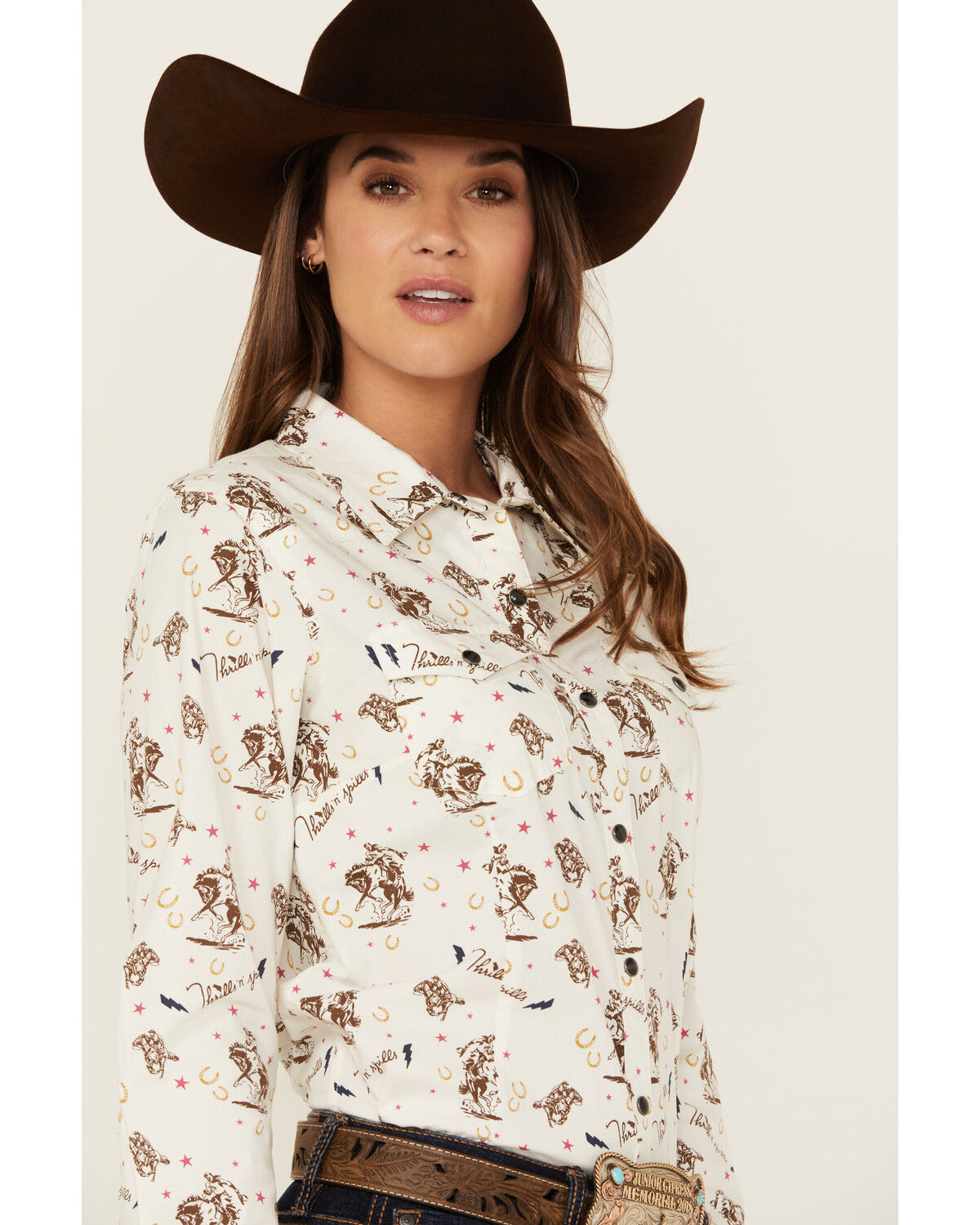 Image #2 - Ariat Women's Horse Print Long Sleeve Snap Western Shirt, White, hi-res