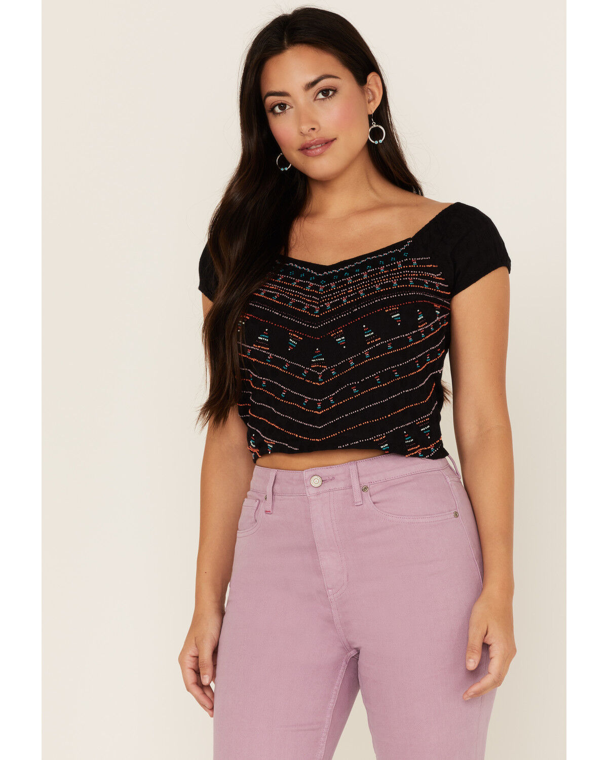 Image #1 - Idyllwind Women's Cane Ridge Beaded Top, Black, hi-res