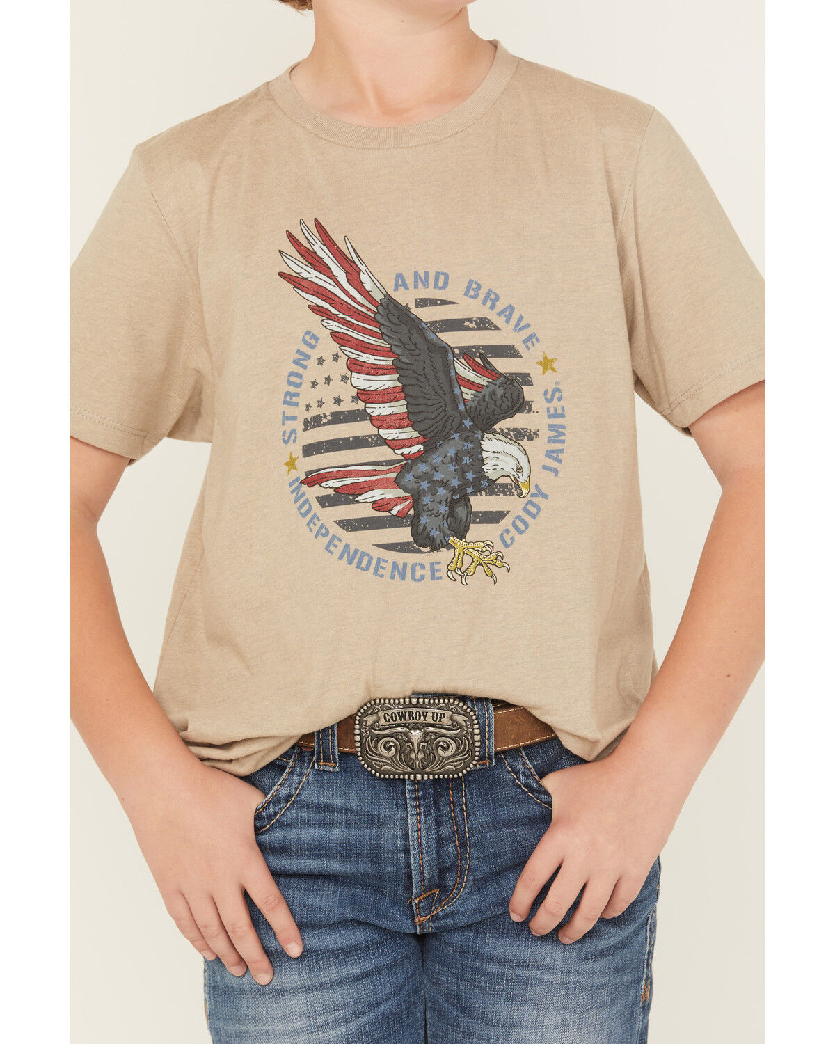 Image #3 - Cody James Boys' Hit Strong And Brave Short Sleeve Graphic T-Shirt, Tan, hi-res