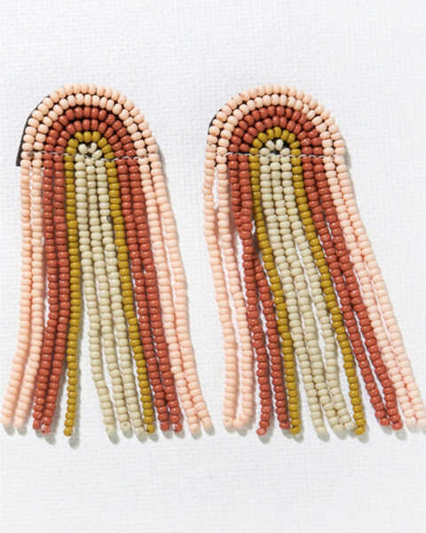 Image #1 - Ink + Alloy Women's Rainbow Fringe Seed Beaded Earrings, Blush, hi-res