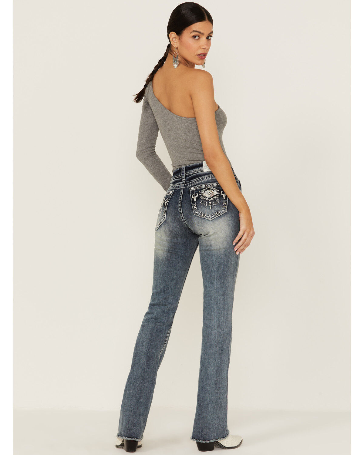 Image #1 - Grace In La Women's Steer Head Southwestern Pocket Bootcut Jeans, , hi-res