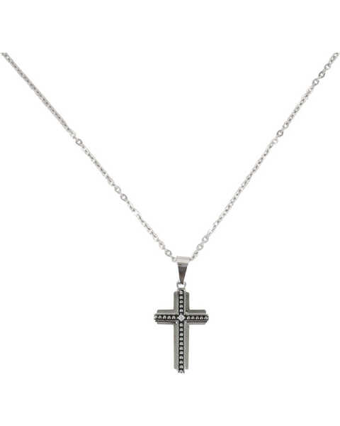 Moonshine Spirit Men's Beaded Layer Cross Necklace, Silver, hi-res