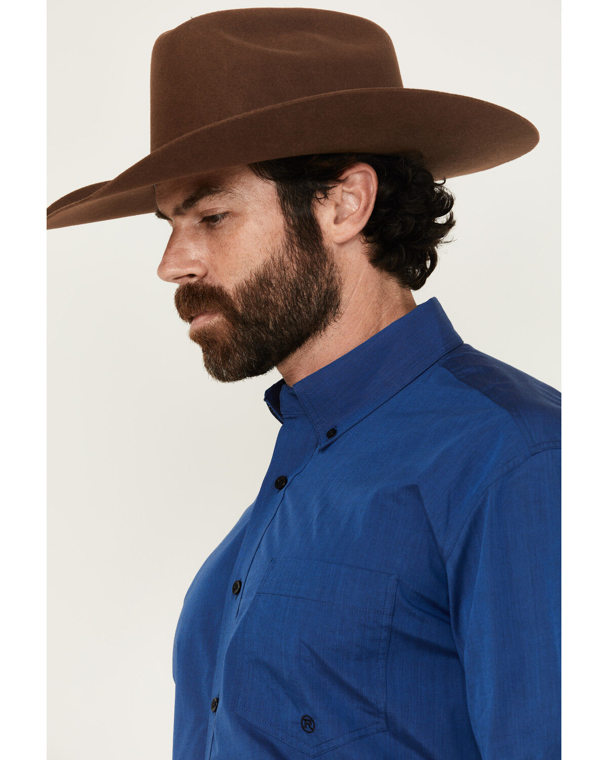 Image #2 - Roper Men's Amarillo Solid Long Sleeve Button-Down Western Shirt, Blue, hi-res
