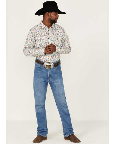 Image #2 - Cody James Men's Salvador Floral Print Long Sleeve Snap Western Shirt , White, hi-res