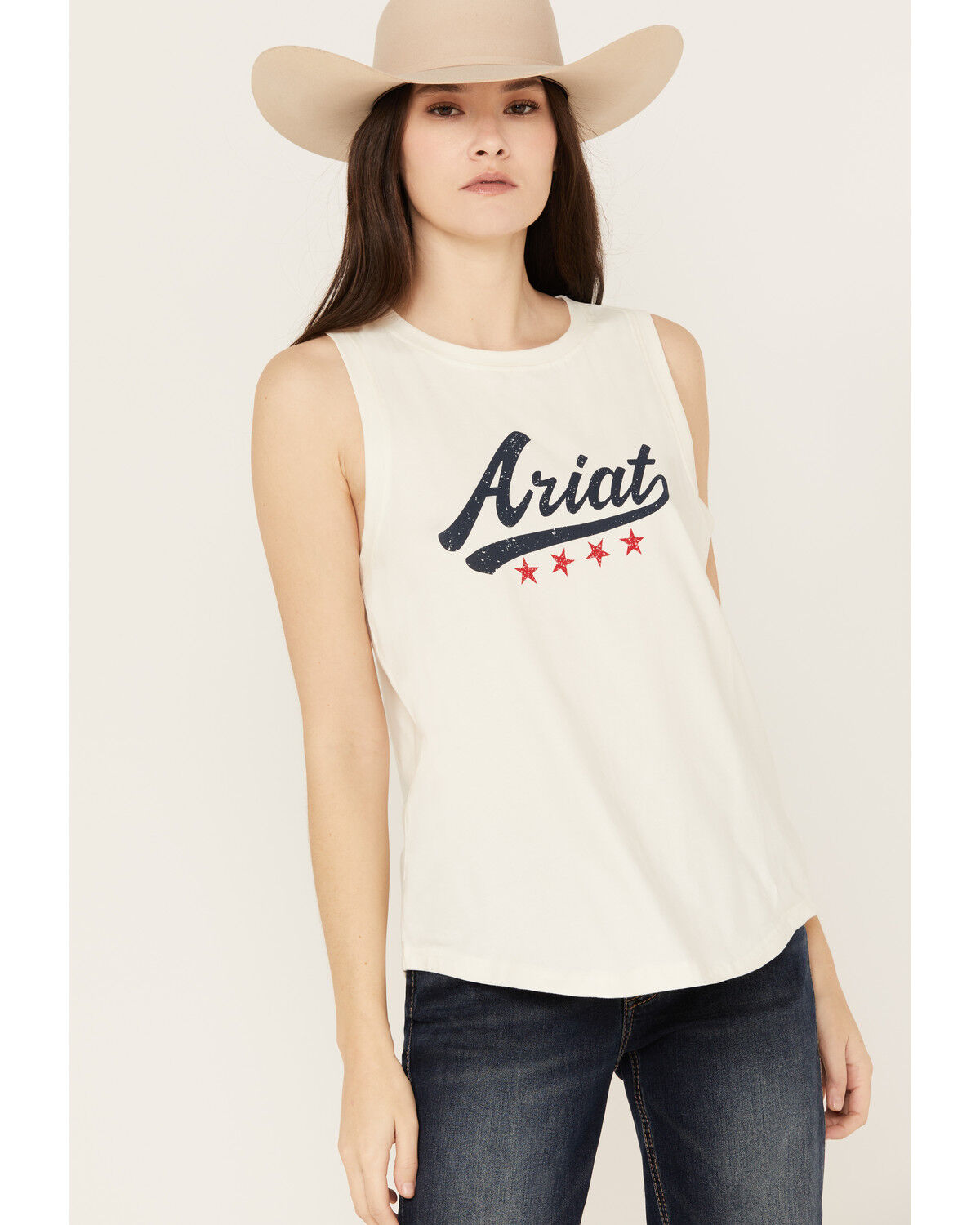 Image #1 - Ariat Women's Retro Logo Tank, Ivory, hi-res