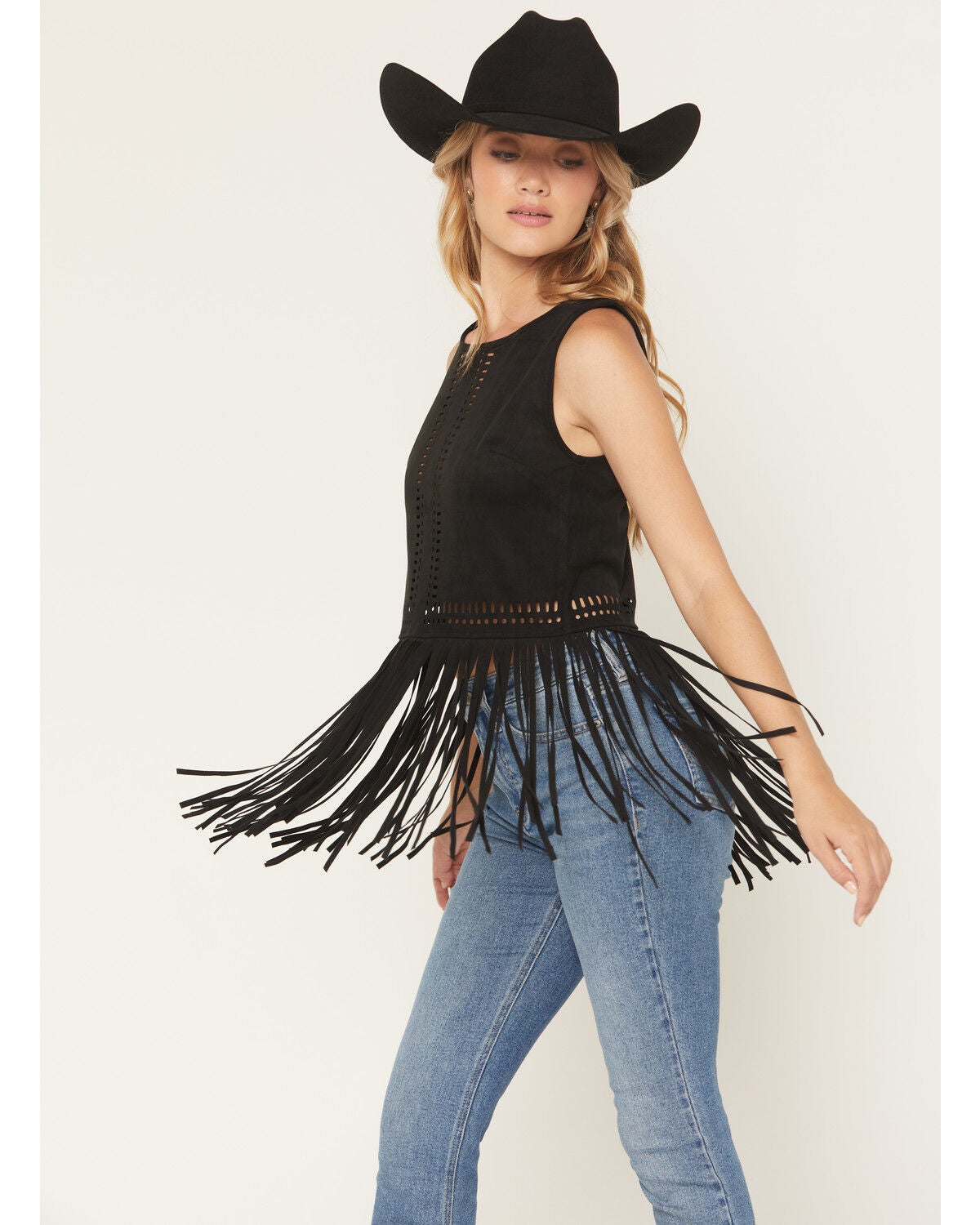 Idyllwind Women's Whitsett Faux Suede Fringe Sleeveless Tank top, Black, hi-res