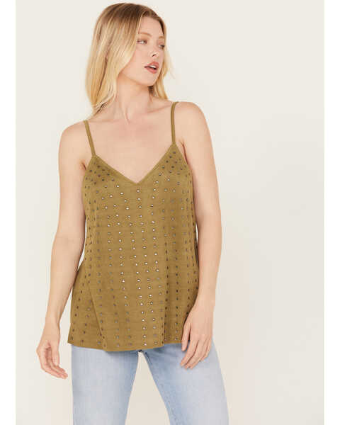 Vocal Women's Studded Faux Suede Cami Top, Olive, hi-res