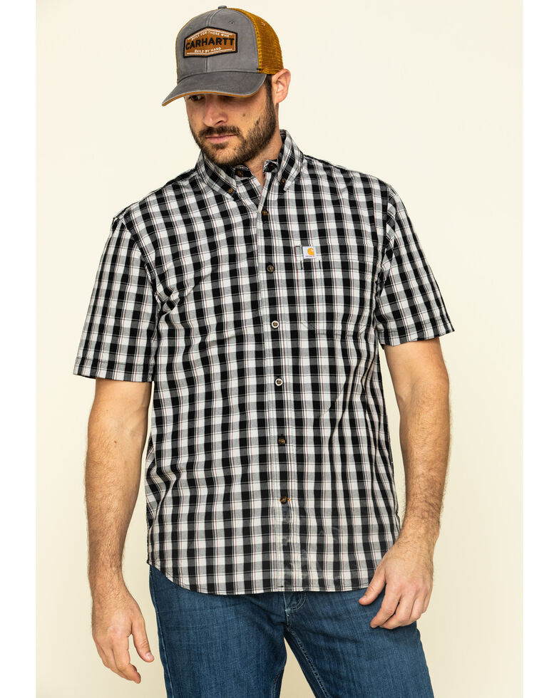 Carhartt Men's Black Essential Plaid Button Down Short Sleeve Work Shirt , Black, hi-res