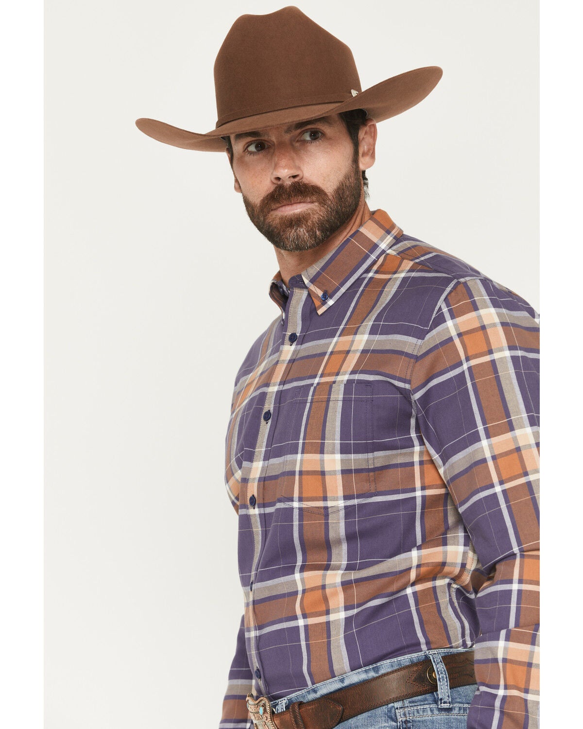 Image #2 - Cody James Men's Smokey Trail Plaid Print Long Sleeve Button-Down Stretch Western Shirt - Big, Dark Blue, hi-res