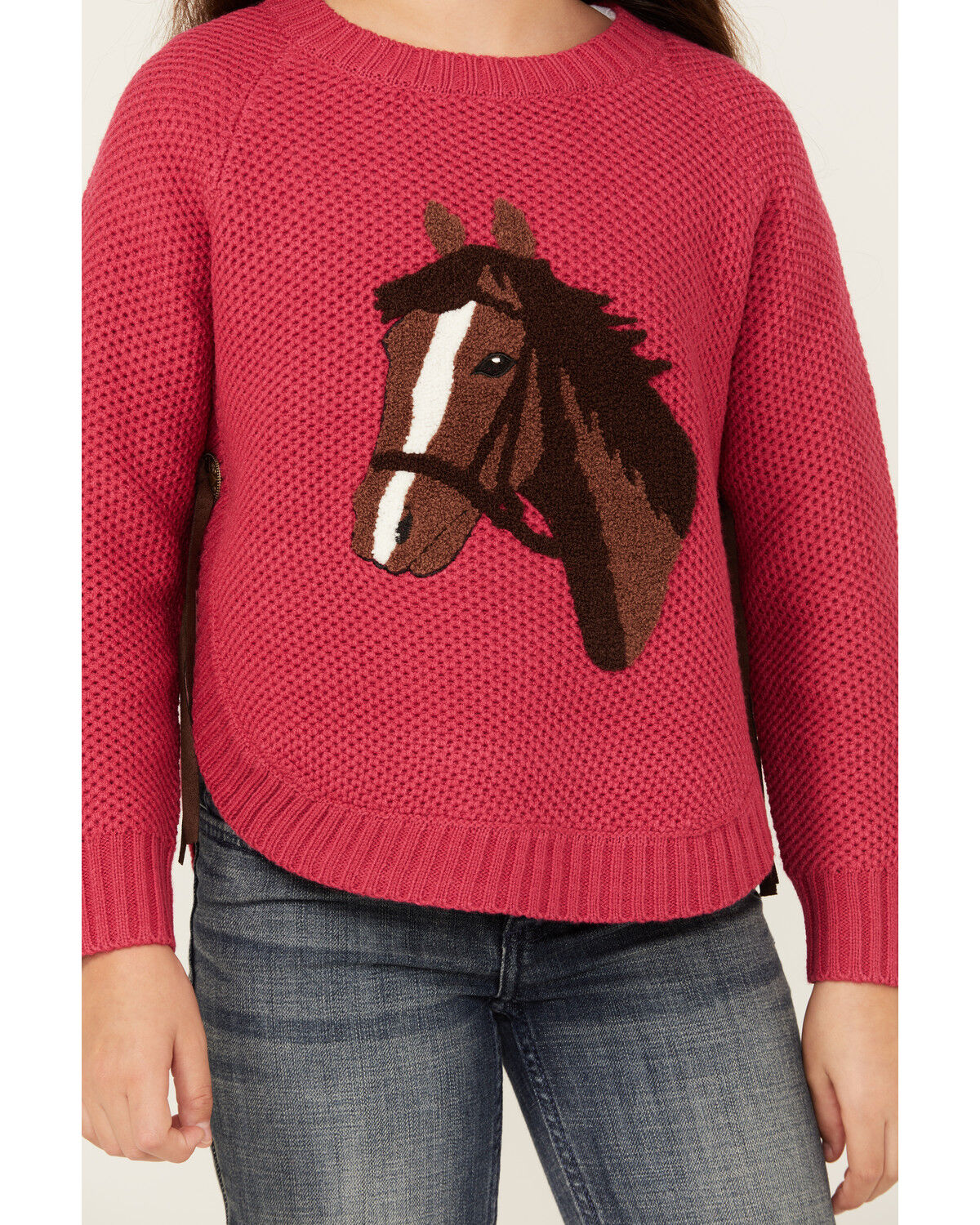 Image #3 - Cotton & Rye Girls' Horse Applique Round Bottom Sweater, Pink, hi-res